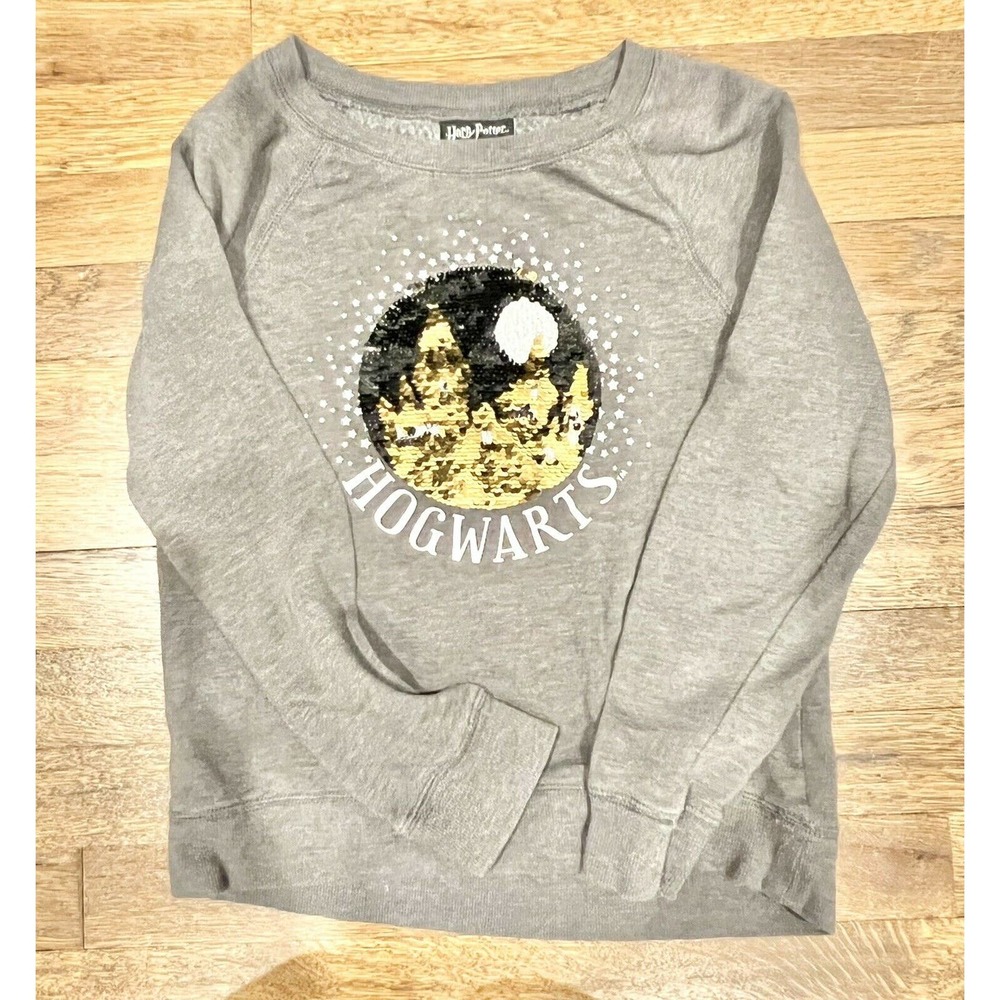 Girls Harry Potter Long Sleeve Shirt Gray with Reversible Sequin Sz Large
